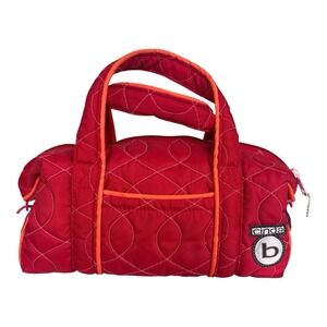 cinda b Red Quilted "Big-Mouth" Small Duffel Travel Bag Orange Trim On The Go